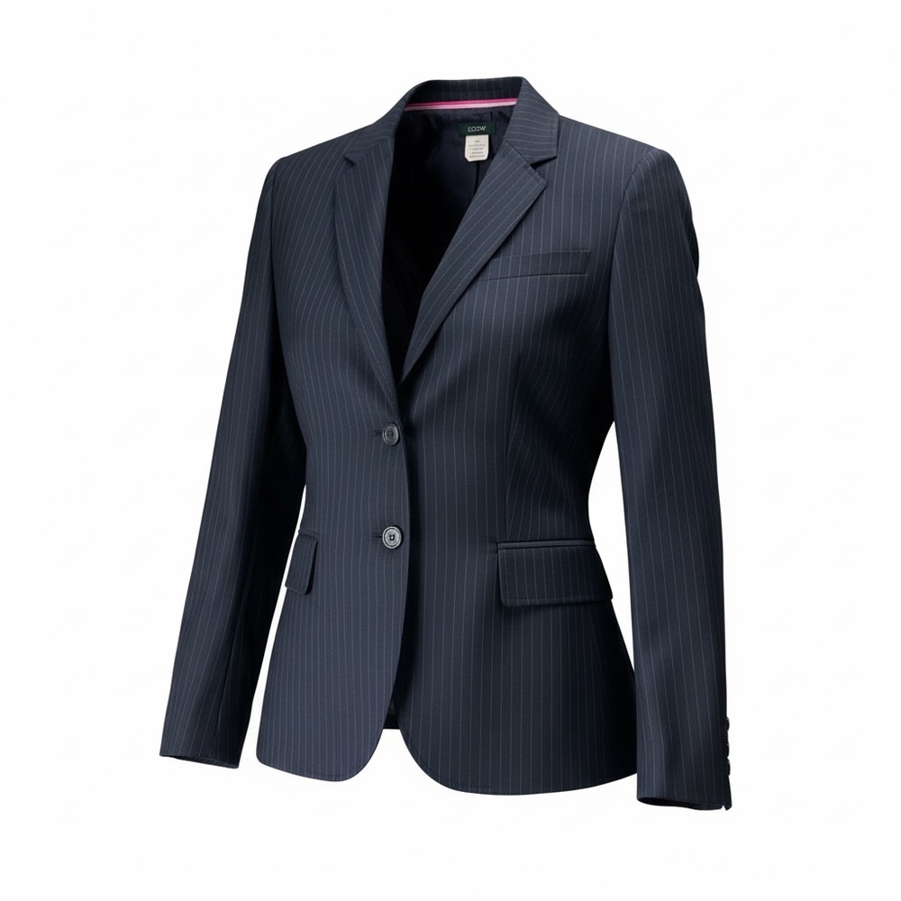 Vintage J. Crew Women’s 6 Navy Pinstripe Wool Jacket Blazer Classic